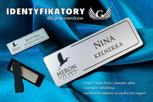 Identyfikator dla pracownika - Srebrny z czarnym grawerem - 60x20mm - rogi zaokrglone - ID026 - 2827300409