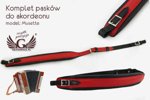 KOMPLET PASKW DO AKORDEONU czerwono-czarne - model Musette - wersja Komfort - PDA001 - 2860810778