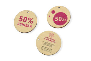 Etykiety drewniane, cenówki - rednica: 50mm - druk UV - EDR004