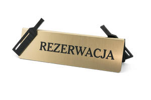 Rezerwacja - stojak na stolik - wym. 200x60mm - laminat grawerski z czarn plexi - REZ011 - 2860812327