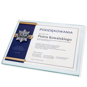 Dyplom szklany - Podzikowanie za prac w Policji - poziomy - kolorowy druk UV - DUV074 - 2871658370
