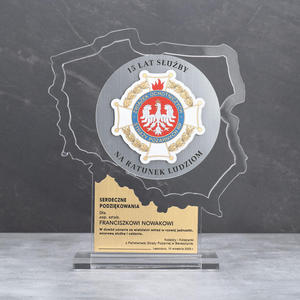 Statuetka Polska z transparentnej plexi - Podzikowanie za sub w OSP - DTA094 - wys. 21cm - 2876471597