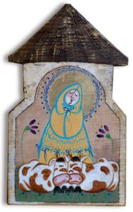 Rcznie malowany obrazek na drewnie Kapliczka Krowionczella - 2860465249
