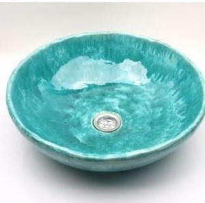 Ceramiczna umywalka nablatowa rcznie robiona turkusowa - 2860465487