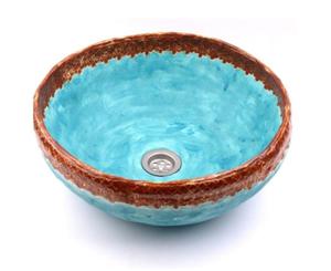 Turkusowa ceramiczna umywalka z koronk - 2860465505