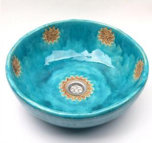 Ceramiczna umywalka turkusowa dekory - 2860465511