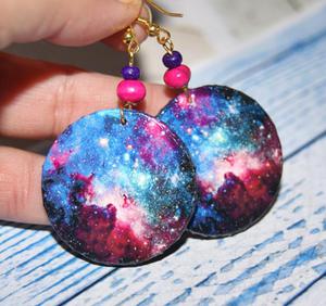 Galaxy motyw - kolczyki decoupage - 2857507601