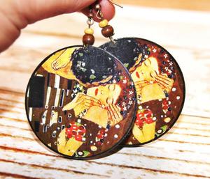 Klimt - Pocaunek kolczyki decoupage - 2857507611