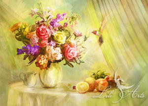 Obraz - Letni powiew - ptno, owoce, kwiaty - 2877555511