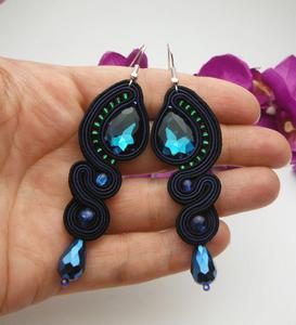 Soutache sutasz kolczyki atramentowe morskie - 2861165477