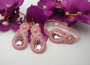 Komplet biuterii pudrowy r soutache sutasz - 2861165504