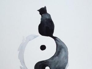 "KOCI OGON" akwarela, symbol YIN i YANG - 2876709279