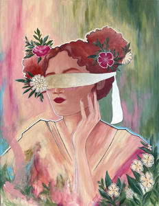 Obraz rcznie malowany 70x90 kobieta kwiaty - 2869895285