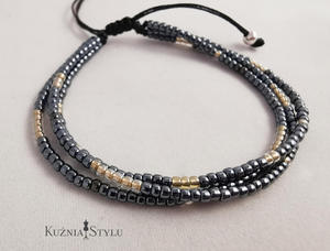 Bransoletka handmade z koralikw szaro-zota - 2865959497