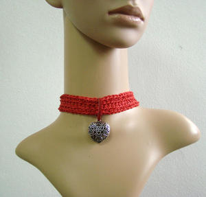 naszyjnik z sercem - czerwony choker - 2877140450