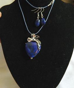 Lapis lazuli z pirytem wisior serce, kolczyki - 2874151844