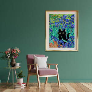 Plakat z czarnym kotem - Irysy Van Gogha - 2874278924