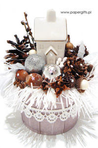Stroik dekoracja Boe Narodzenie Zimowy Domek - 2877240328