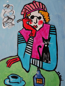 obraz babcia z kotkiem i papierosem - 2877811438