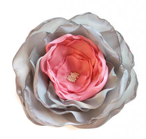 Broszka szaro rowa 8cm kwiatek - 2882136168