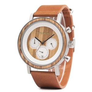 Zegarek drewniany Niwatch - kolekcja ROYAL - ZEBRAWOOD na brzowym pasku - 2860447068