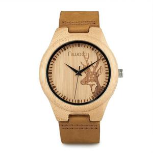 Zegarek drewniany Niwatch NATURE na skrzanym pasku - deer - 45mm - 2868581986