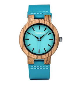 Zegarek drewniany Niwatch BASIC na turkusowym pasku - tarcza 38 mm - 2871343577