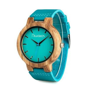 Zegarek drewniany Niwatch BASIC na turkusowym pasku - tarcza 45 mm - 2871440382