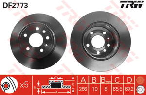 DF2773 TRW DF2773 TARCZA HAMULCOWA 286X10 P 5-OTW OPEL VECTRA B/SAAB 9-3/9-5 95 SZT TRW TARCZE [854910] - 2174970772