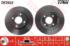 DF2622 TRW DF2622 TARCZA HAMULCOWA 260X24 V 4-OTW FORD MONDEO I/II/SCORPIO I/II 93 SZT TRW TARCZE [875856] - 2174972805