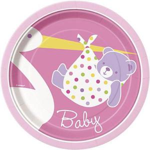 Talerzyki papierowe na Baby Shower, Chrzest - róowe 8szt./op.