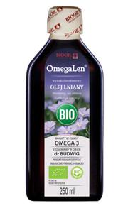 Olej Lniany Toczony na Zimno Nierafinowany Wysokolinolenowy BIO 250 ml Omegalen - 2874586476