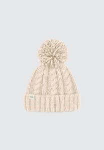 CZAPKA BEANIE Z POMPONEM W WARKOCZOWY SPLOT KREMOWA - 2877388941