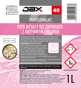 JAX PROFESSIONAL 40 - PYN MYJCY DO ZMYWAREK Z AKTYWNYM CHLOREM JAX PROFESSIONAL 40 - PYN MYJCY DO ZMYWAREK Z AKTYWNYM CHLOREM - 2867445624