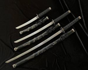 CZARNY SMOK ZESTAW MIECZY KATANA WAKIZASHI TANTO PLUS STOJAK HK1107 - 2878093768