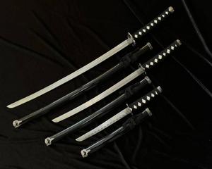 CZARNY ZESTAW MIECZY KATANA WAKIZASHI TANTO PLUS STOJAK HK1104 - 2878093769