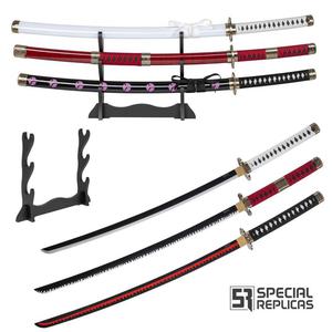 Roronoa Zoro Drewniany Miecz Katana 105cm Katany Japoskie Anime Cosplay miecz - Kitetsu/Shisui/Wado Ichimonji - 3 czciowy zestaw JT10000 - 2878093849