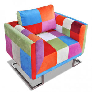 Klubowy fotel patchwork z chromowan podstaw - Torno - 2874520911