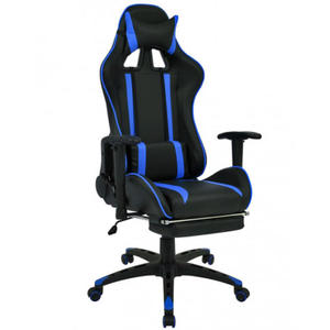 Czarno-niebieski gamingowy fotel z podnkiem - Coriso - 2864259460