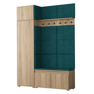 Garderoba z welurowym panelem ciennym db sonoma + butelkowa ziele - Prufis 3X - 2874754033