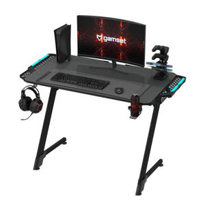 Czarne biurko gamingowe z podwietleniem LED - Cover 3X - 2874754179