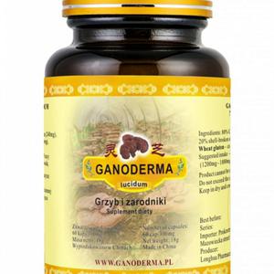 Ganoderma lucidum (Reishi) Grzyb i zarodniki - NOWE OPAKOWANIE 60 kapsuek - 2872617307