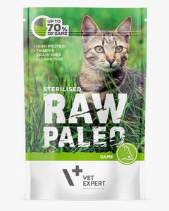 RAW PALEO CAT ADULT GAME STERILLISED - dla kotw wykastrowanych z tauryn i dziczyzn 100 g VETEXPERT - 2862374747