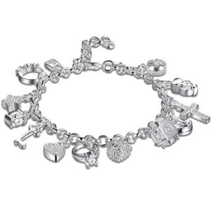 Bransoletka Srebrna Celebrytka acuszki Charms Beads Cyrkonie 13 Zawieszek - 2876725722