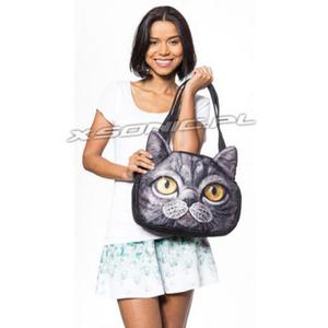 Damska torba na rami z efektem 3D te oczy szary kotek stylowy wygld - 2856166196