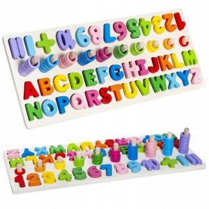Drewniany alfabet podstawa kolorowe klocki do ukadania literki cyfry sorter - 2870003160