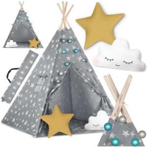Namiot tipi dla dzieci z owietleniem puduszkami Nukido szary w gwiazdki - 2873433018