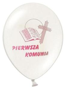Balon 12" z nadrukiem na komuni "I Komunia" róowy napis