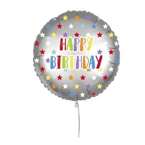 Balon foliowy Happy Birthday, srebrny w gwiazdy - 2859172662