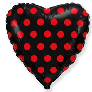 Balon foliowy Serce, czarny w czerwone groszki - 2862721238